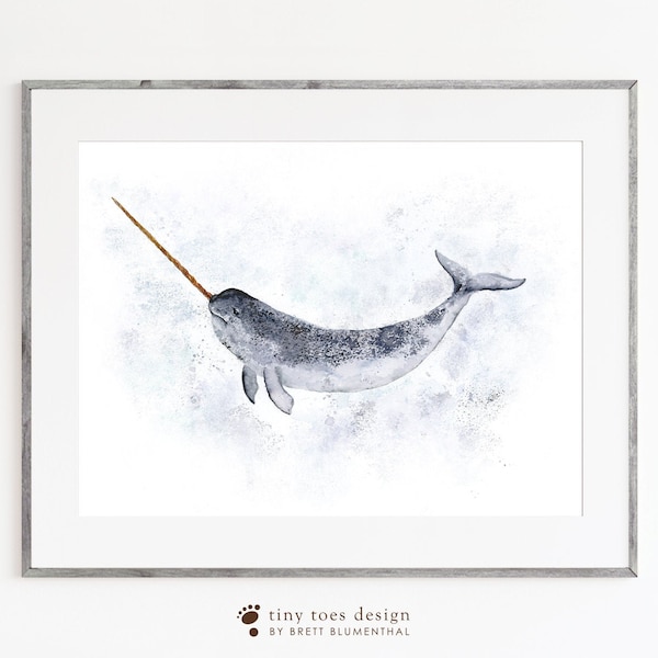 Narwhal, Whale Print, Narwhal Wall Art, Unicorn of the Sea, Whale Illustration, Nautical Nursery, Arctic Sea Life Print, Ocean Animal