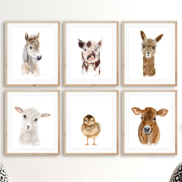 Farm Animal Print, Set of 6, Baby Animal Prints, Farm Nursery Decor, Farmhouse Nursery, Baby Farm Animal Art, Watercolor Art, Choose Animals