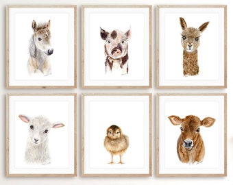Farm Animal Print, Set of 6, Baby Animal Prints, Farm Nursery Decor, Farmhouse Nursery, Baby Farm Animal Art, Watercolor Art, Choose Animals