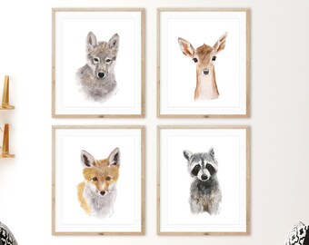 Woodland Nursery Decor, Baby Animal Prints for Nursery, Nursery Wall Art, Woodland Animal Prints, Baby Animals Print Set, Woodland Decor