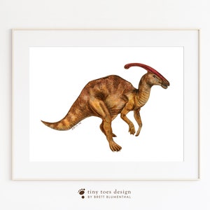 Parasaurolophus Art, Dinosaur Print, Dinosaur Watercolor, Kids Dino Art, Dinosaur Painting, Boy Room Decor, Dinosaur Nursery Art, Dino Decor image 3