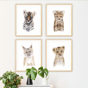 Jungle Nursery Decor, Wild Cat Wall Art, Animal Print Set of 4, Tiger Print, Baby Animal Nursery Prints, Jungle Cat Art, Lion, Cheetah
