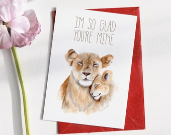 Mother's Day Card, Animal Mom Card, Cat Mom, Card for Mom, Animal Mother's Day Card, Lion Card, New Mom Card, Mothers Greeting Card