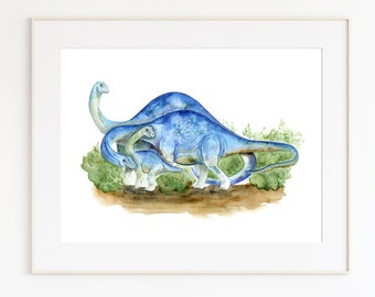 Brontosaurus Family Print, Dinosaur Art, Boys Room Decor, Brontosaurus Watercolor, Kids Dinosaur Art, Dino Wall Art, Dinosaur Decor