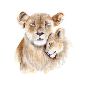 Safari Nursery Decor, Lion Wall Art, Animal Nursery Print, Mom and Baby Animal, Lion Nursery, Animal Art, Watercolor Lion Print image 3