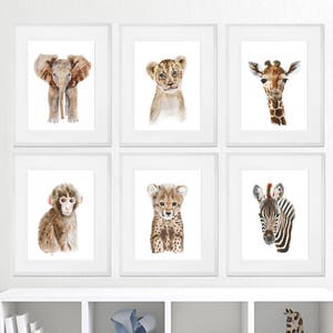 Baby Animal Framed Art - Framed Nursery Prints - Safari Nursery Art - Framed Baby Animal Prints - Framed Animal Art - Gold - Silver - White