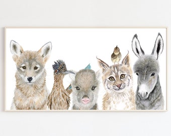 Southwest Animals Print, Panoramic Nursery Art, Desert Baby Room Decor, Animal Watercolor Wall Art, Southwest Nursery Decor, PAPER + CANVAS