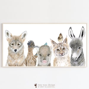Southwest Animals Print, Panoramic Nursery Art, Desert Baby Room Decor, Animal Watercolor Wall Art, Southwest Nursery Decor, PAPER + CANVAS
