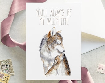 Valentine's Day Card for Mom, Wolf Card, Mom and Baby Wolf Valentines Day Gift, New Mom Valentine Card, Valentine for Mom, Custom Wolf Card