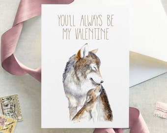 Valentine's Day Card for Mom, Wolf Card, Mom and Baby Wolf Valentines Day Gift, New Mom Valentine Card, Valentine for Mom, Custom Wolf Card