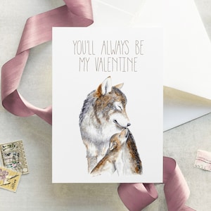 Tarjeta de San Valentín para mamá, tarjeta de lobo, regalo de San Valentín para mamá y bebé lobo, tarjeta de San Valentín para mamá primeriza, San Valentín para mamá, tarjeta de lobo personalizada