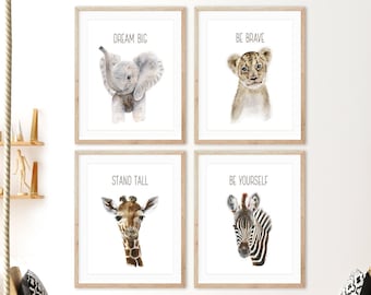 Safari Nursery Decor, Nursery Quote Prints, Baby Animal Print Set, Safari Nursery Prints, Jungle Animal Baby Room Wall Art, Animal Choices