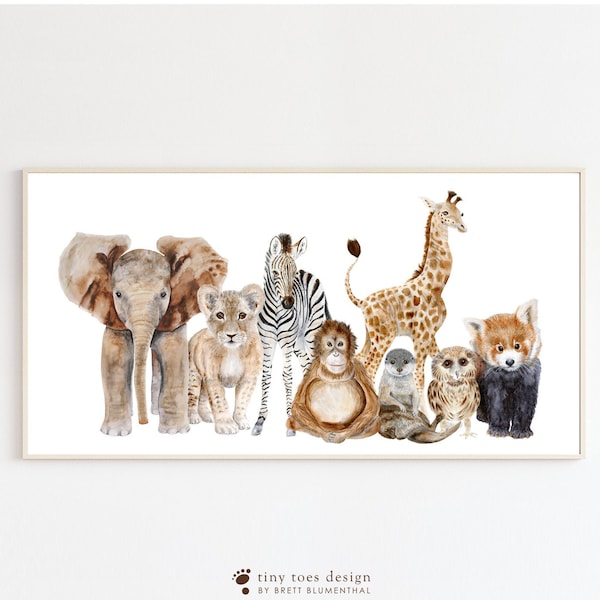 Pano Nursery Print, Baby Animal Nursery Art, Safari Animal Watercolor, Jungle Gender Neutral Baby Room Decor, Nursery Print, PAPER + CANVAS