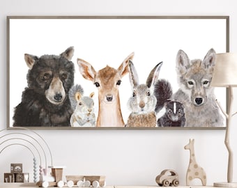 Panoramic Woodland Nursery Art – Forest Animal Wall Decor for Kids
