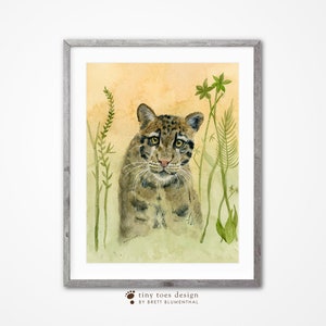 Clouded Leopard Watercolor, Big Cat Art Print, Jungle Animal Art, Wildcat Wall Art, Wildlife Print, Animal Portrait, China, Endangered