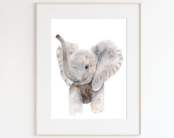 Baby Elefant Kinderzimmer Druck, Aquarell Tier Wandkunst