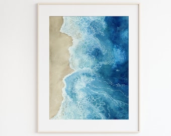 Coastal Art, Beach Print, Ocean Watercolor, Coastal Watercolor, Waves Art Print, Coastal Wall Art, Blue Wall Decor, Beach Decor