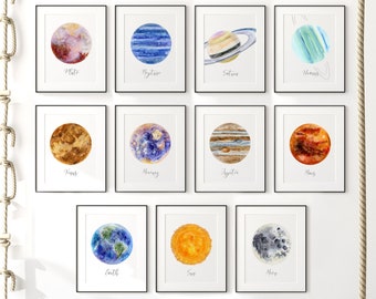 Space Nursery Decor, Solar System Print Set of 11, Space Astronomy Prints, Planet Prints, Outer Space Decor, Space Posters, Planet Wall Art