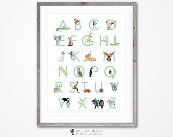 Animal Alphabet Watercolor Print, Kids Room Decor