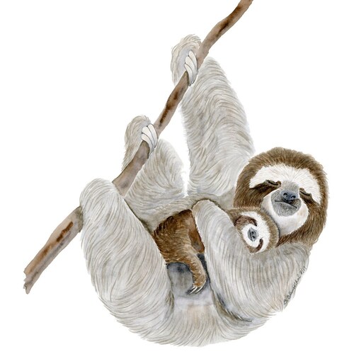 Sloth Art, Mom and Baby Sloth Nursery Print, Cute Sloth Wall Art, Jungle Nursery Decor, Sloth Watercolor, Jungle Animal Print, Tropical