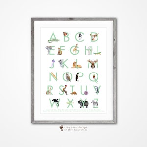 Animal Alphabet Art, Alphabet Wall Art, Child&#39;s Room Decor, ABC Art, Animal Alphabet Print, Alphabet Poster, Kids Room Decor, Choose Color