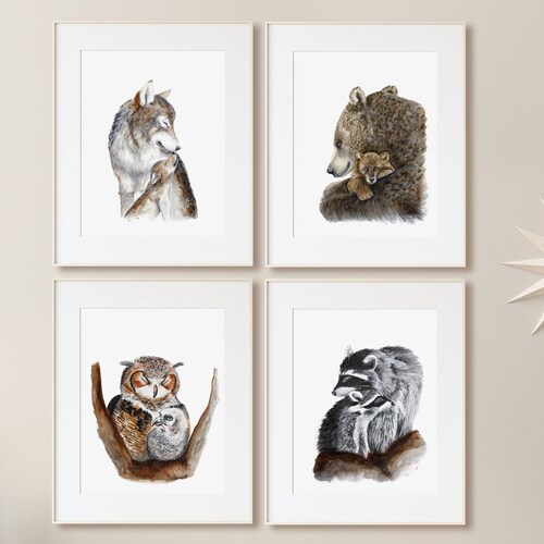 Mom and Baby Animal Prints Woodland Nursery Print Set of 4 Etsy