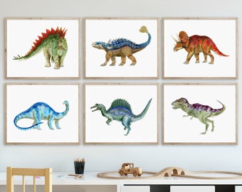 Dinosaur Prints, Dinosaur Wall Art, Kids Dinosaur Print Set of 6, Dinosaur Watercolor Art, Dinosaur Nursery Decor, Kids Room Science Posters