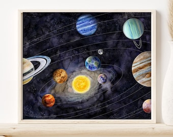Solar System Art - Space Nursery Decor - Kids Room Decor - Space Print - Outer Space Decor - Kids Science Poster - Boy Art - Astronomy Gift