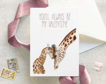Giraffe Valentine&#39;s Day Card, Gift for Mom, Valentine for Mom to Be, Giraffe Card for Daughter, New Baby Valentine Card, Custom Valentine