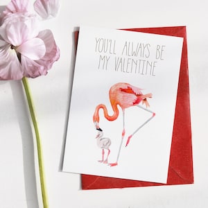 Biglietto di San Valentino Flamingo, biglietto di San Valentino, biglietto di San Valentino per lei, mamma e cuccioli, San Valentino da bambino, San Valentino per la futura mamma