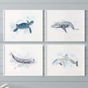 Ocean Nursery Prints, Nautical Baby Decor, Sea Life Prints, Ocean Animal Wall Art, Baby Ocean Nursery Decor, Marine Mammal Watercolors