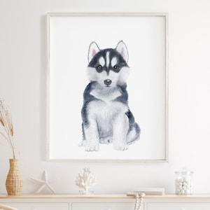 Welpe Kinderzimmer Kunst, Siberian Husky Welpe, Welpe Aquarell Druck, Husky Hund Portrait, Schlittenhund Kunstdruck, Baby Zimmer Dekor, Baby-Dusche-Geschenk