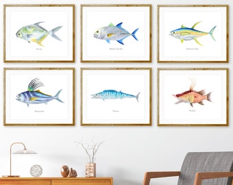 Fish Prints, Fishing Wall Art, Angler Fish Art, Deep Sea Fishing Print Set, Gifts for Men, Florida Decor, Kitchen Wall Art, Man Cave Decor