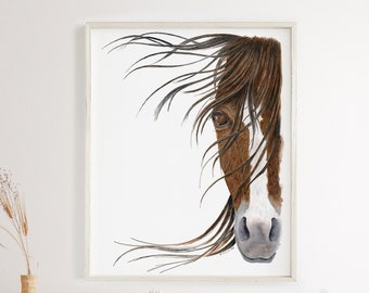 Horse Watercolor Print, Brown Horse Art, Rustic Home Decor, Horse Wall Art, Farmhouse Decor, Farm Animal Print, Quarter Horse Illustration