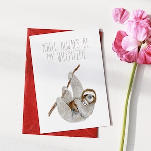 Sloth Valentine's Day Card, Animal Valentine for New Parent, Sloth Card for Kids, Valentine Card from Child, Other Animals Available