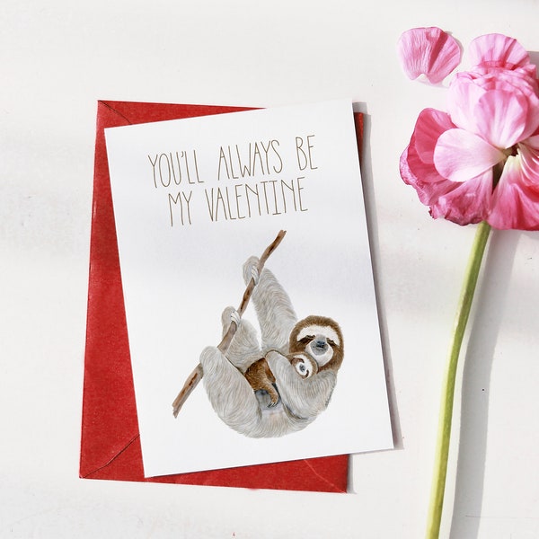 Sloth Valentine's Day Card, Animal Valentine for New Parent, Sloth Card for Kids, Valentine Card from Child, Other Animals Available