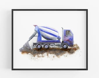 Cement Truck Watercolor Print – Construction Nursery Art