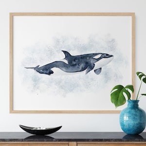 Orca Print, Killer Whale, Ocean Nursery Art, Marine Animal Wall Art, Whale Watercolor, Pacific Northwest Whale Painting, Nautical Decor