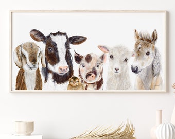 Cowboy Farm Animal Wall Art – Panoramic Nursery Decor for Kids