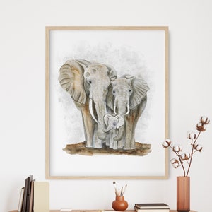 Watercolor Elephant Art - Elephant Nursery Decor - Safari Nursery Art - Mom Dad Baby Nursery Print - Baby Girl Room Decor - Boy Wall Art