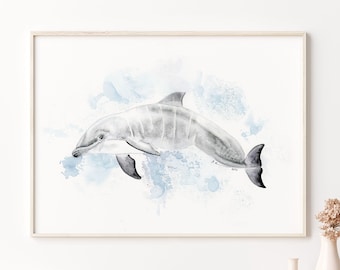 Dolphin Print - Ocean Animal Watercolor - Sea Life Wall Art - Dolphin Art - Sea Life Print - Large Wall Art - Dolphin Watercolor - Ocean Art