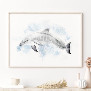 Dolphin Print Ocean Animal Watercolor Sea Life Wall Art Dolphin Art Sea Life Print Large Wall Art Dolphin Watercolor Ocean Art image 1