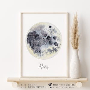 Astronomy Art, Moon Wall Art, Space Nursery Decor, Full Moon Print, Moon Watercolor, Astronomy Gift, Boys Room Decor, Kids Wall Art