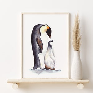 New Dad Gift - Penguin Art Print - Father&#39;s Day - Penguin Painting - for Dad - for Him - Gift for Dad - Penguin Gift - Dad and Baby Penguin