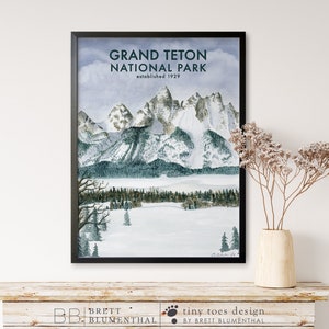 Grand Teton National Park, Park Poster, Reiseplakat, Grand Teton, Nationalpark Druck, Grand Teton Druck, Landschaft Aquarell, Wyoming