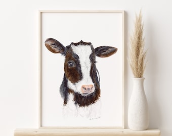 Cow Painting - Baby Farm Animal Art - Farm Nursery Print - Jersey Cow Art - Farm Animal Print - Cow Nursery Art - Kitchen Decor - Cow Decor