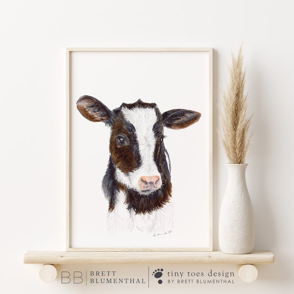 Cow Painting - Baby Farm Animal Art - Farm Nursery Print - Jersey Cow Art - Farm Animal Print - Cow Nursery Art - Kitchen Decor - Cow Decor