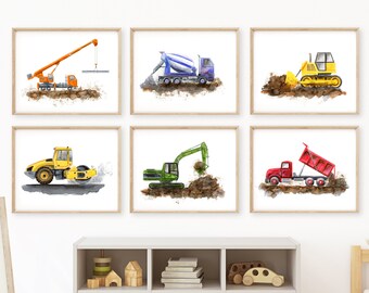 Kids Transportation Wall Decor - Construction Equipment Prints - Truck Nursery Art - Construction Prints - Excavator - Dozer - Crane - Dump