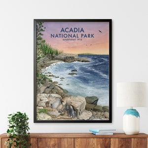 Acadia Print - National Park Poster - Maine Decor - New England Coast Art - Travel Wall Art - Bar Harbor Watercolor - Coastal Gift