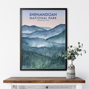 Shenandoah National Park Poster, Virginia Decor, Shenandoah Park Print, National Park Print, Travel Decor, Blue Ridge Mountains, Hiking Gift